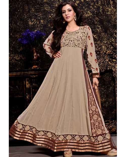 Brown Georgette Anarkali Suit With Bottom And Dupatta